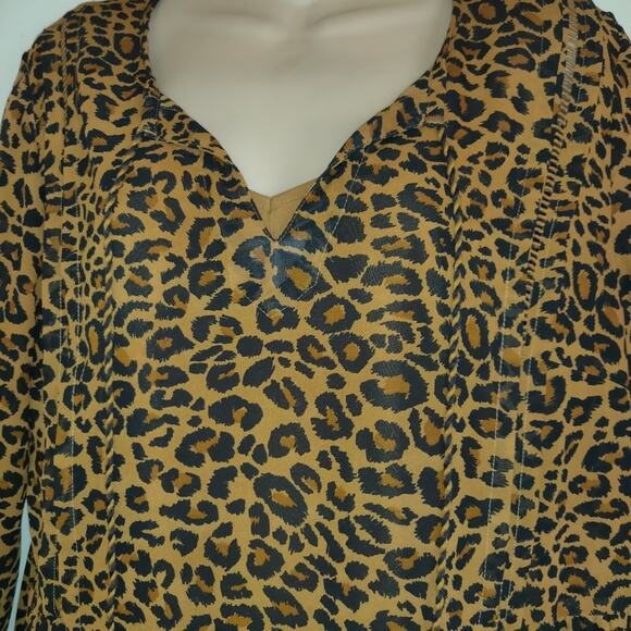 Time And Tru LEOPARD Babydoll SMOCK Dress BOHO Hippie Peasant Animal Sz L 12-14 - Picture 4 of 15